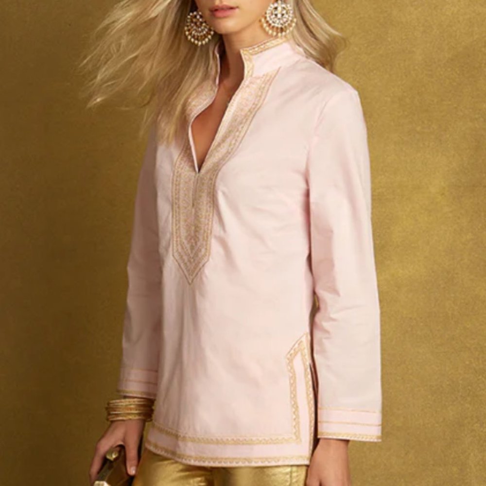 NWT - NicoBlu - Maharani tunic - blush with gold embroidery size M